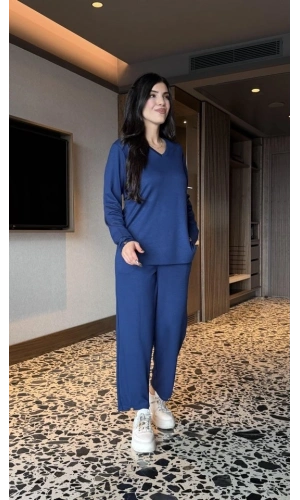 Bidebuvar Kadın V Yaka Bluz Ve Pantolon Ikili Takım