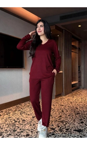 Bidebuvar Kadın V Yaka Bluz Ve Pantolon Ikili Takım