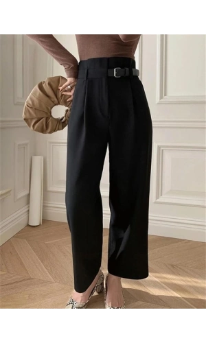 Bidebuvar Kadın Yan Deri Kemerli şık Havuç Pantolun