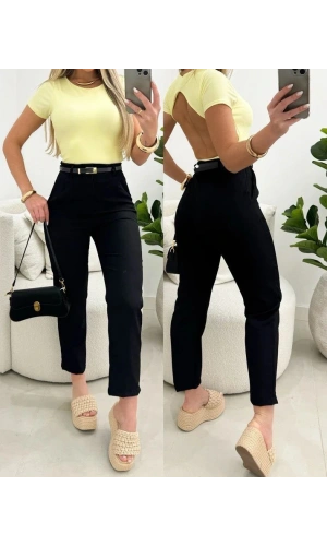 Bidebuvar Kadın Yüksek Bel Kemersiz Ithal Krep Pantolon