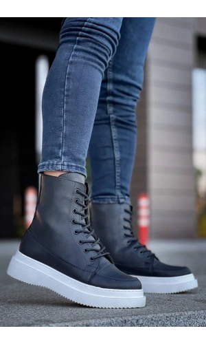 Bidebuvar KB-0991  Kuback Siyah Cilt Yüksek Taban  Bağcıklı  Postal Bot