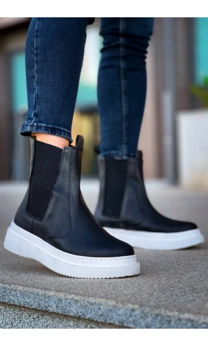 Bidebuvar KB-0992  Kuback Siyah Cilt  Yüksek Taban  Lastikli Erkek Bot