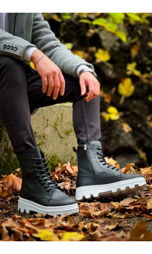 Bidebuvar KB-0993 Kuback Siyah Cilt Beyaz Yüksek Taban Postal Bot