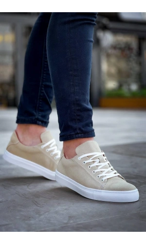 Bidebuvar KB-122   Kuback Bej Süet Yüksek Taban Bağcıklı Günlük Erkek Ayakkabı