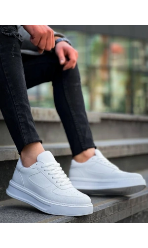 Bidebuvar KB-X8 Kuback Beyaz Cilt Beyaz Yüksek Taban Günlük Spor Ayakkabı
