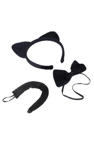 Bidebuvar Kedi Kostüm Taç Kuyruk Papyon Seti Karışık