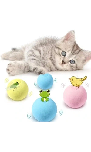 Bidebuvar Kedi Otlu 3 Sesli İnteraktif Top Kedi Oyuncağı