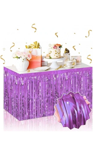 Bidebuvar Kendinden Yapışkanlı Mor Metalize Püsküllü Masa Eteği