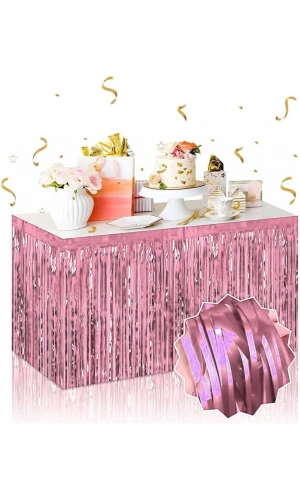 Bidebuvar Kendinden Yapışkanlı Rose Gold Metalize Püsküllü Masa Eteği