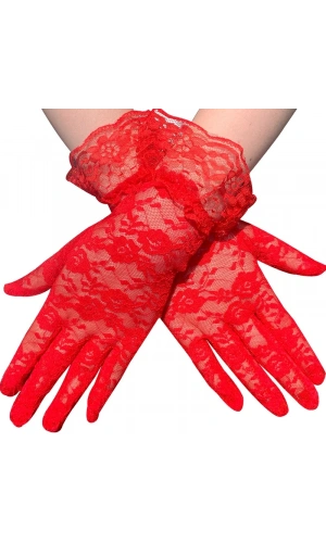 Bidebuvar Kırmızı Dantelli Eldiven Yetişkin