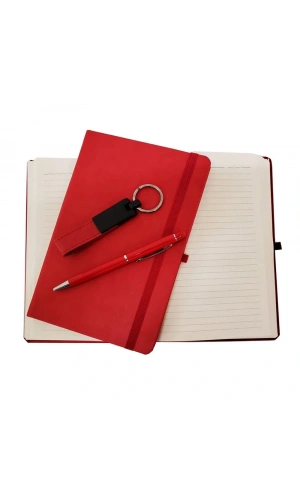 Bidebuvar Kırmızı Defter Kalem ve Anahtarlık Seti