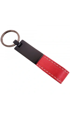 Bidebuvar Kırmızı Deri Metal Anahtarlık