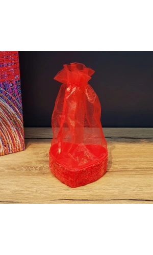 Bidebuvar Kırmızı Kalpli Tül Kese