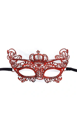 Bidebuvar Kırmızı Renk Dantel Örgü İşlemeli Parti Maskesi Model 2