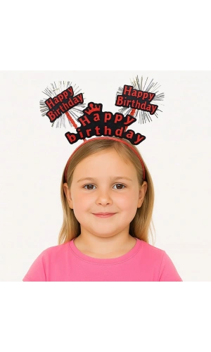 Bidebuvar Kırmızı Renk Işıltılı Yazılı Doğum Günü Parti Tacı