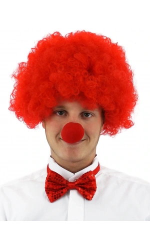 Bidebuvar Kırmızı Renk Kıvırcık Afro Palyaço Seti