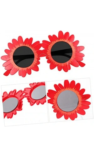 Bidebuvar Kırmızı Renk Papatya Şekilli Parti Gözlüğü