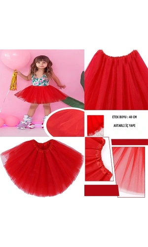 Bidebuvar Kırmızı Renk Tütü Etek Çocuk Bebek Boy