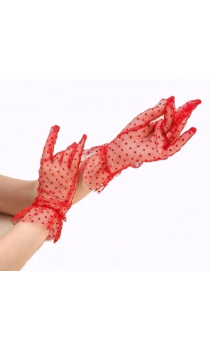 Bidebuvar Kısa Boy Likralı Güpürlü Yetişkin Tül Eldiven