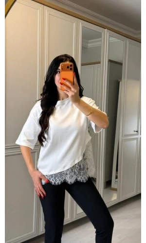 Bidebuvar Kısa Kollu Bısıklet Yakalı Dantel Detaylı Vıskon ıkı ıplık Bluz