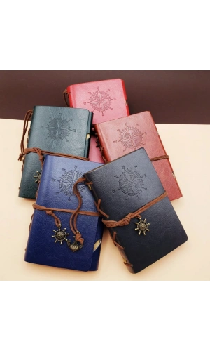 Bidebuvar Küçük Boy Pusula Baskılı Deri Defter