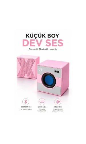 Bidebuvar Mini Taşınabilir Hoparlör - Type C (USB-C) Şarj - Güçlü Bass - Küp Tasarım