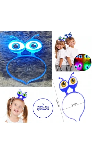 Bidebuvar Led Işıklı & Pilli Uzaylı Göz Parti Tacı Mavi Renk