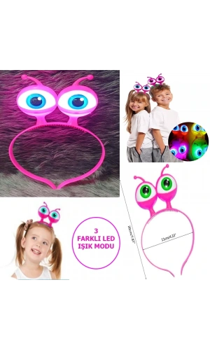 Bidebuvar Led Işıklı & Pilli Uzaylı Göz Parti Tacı Pembe Renk