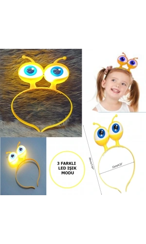 Bidebuvar Led Işıklı & Pilli Uzaylı Göz Parti Tacı Sarı Renk