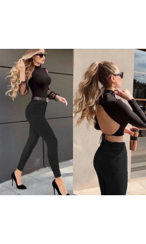 Bidebuvar Likralı Yüksek Bel Jean Pantolon