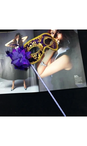 Bidebuvar Lüks Taşlı Saplı Balo Maskesi Mor Renk