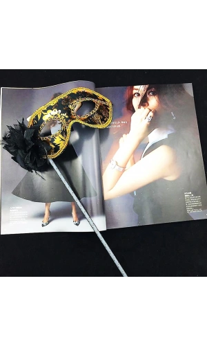 Bidebuvar Lüks Taşlı Saplı Balo Maskesi Siyah Renk