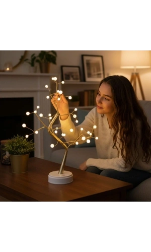 Bidebuvar Masaüstü Boncuklu Şarjlı Ağaç Lamba