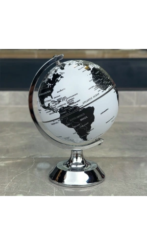 Bidebuvar Metal Ayaklı Siyah Beyaz Dünya Küresi