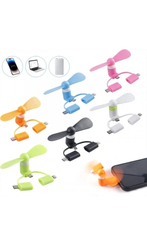 Bidebuvar Mini Telefon Fanı - Lightning - Type-C - Micro USB Girişli - Sessiz