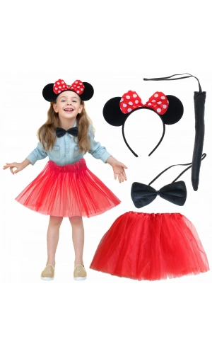 Bidebuvar Minnie Mouse Kostüm Seti - Etek, Taç, Kuyruk, Papyon