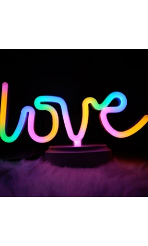 Bidebuvar Neon Işıklı Love Yazılı Masa Gece Lambası