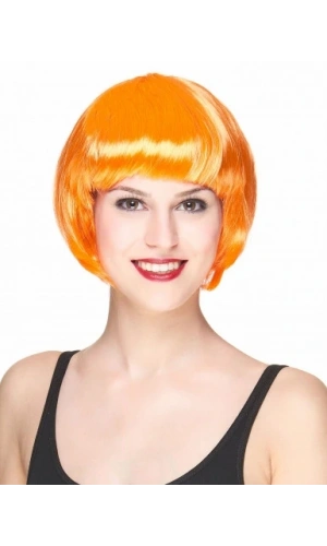 Bidebuvar Neon Turuncu Renk Açık Turuncu Küt Parti Peruğu