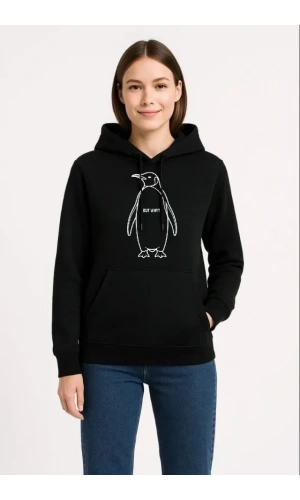 Bidebuvar Nihilist Penguen Özel Tasarım Oversize Kapüşonlu Sweatshirt - Siyah