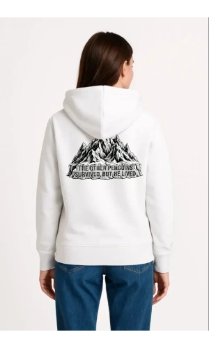 Bidebuvar Nihilist Penguen Temalı Oversize Kapüşonlu Sweatshirt - Beyaz