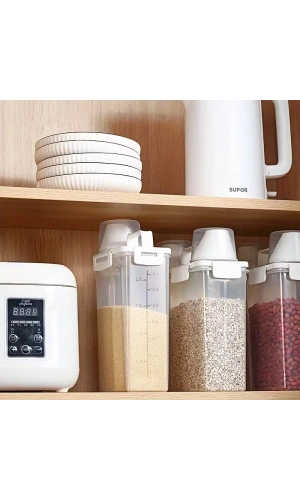 Bidebuvar Ölçü Kabı Kapaklı Bakliyat Saklama Kabı - Kulplu Tasarım - 1800 ml