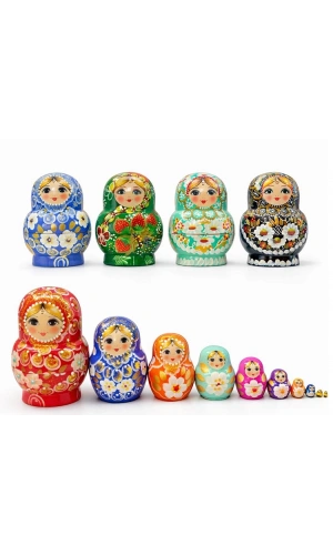 Bidebuvar Orta Boy 10lu Ahşap Matruşka Seti