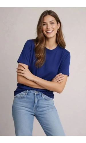 Bidebuvar Osy Modal Yumuşak Dokulu Kumaş Bisiklet Yaka T-shirt - Lacivert