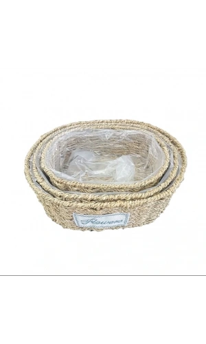 Bidebuvar Oval Doğal Hasır Saksı Seti - 3lü