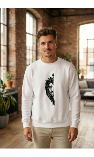 Bidebuvar Oversize Bisiklet Yaka Sevgililer Günü Baskılı Sweatshirt - Beyaz