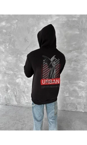 Bidebuvar Oversize Üç İplik Kapşonlu SweatShirt - Siyah