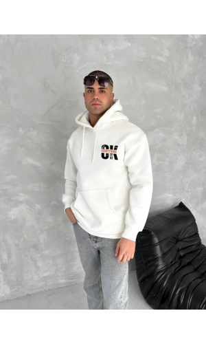 Bidebuvar Oversize Üç İplik Kapüşonlu SweatShirt - Beyaz