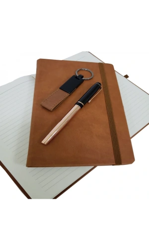 Bidebuvar Özel Taba Rengi Vip Kalem Defter Ve Anahtarlık Seti