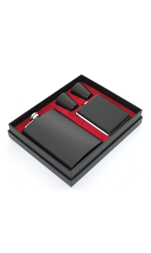 Bidebuvar Paslanmaz Çelik 2 Shot Bardak Ve Sigara Tabakalı Matara Seti