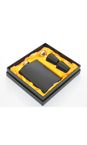 Bidebuvar Paslanmaz Çelik 2 Shot Bardaklı Matara Seti Siyah Renk